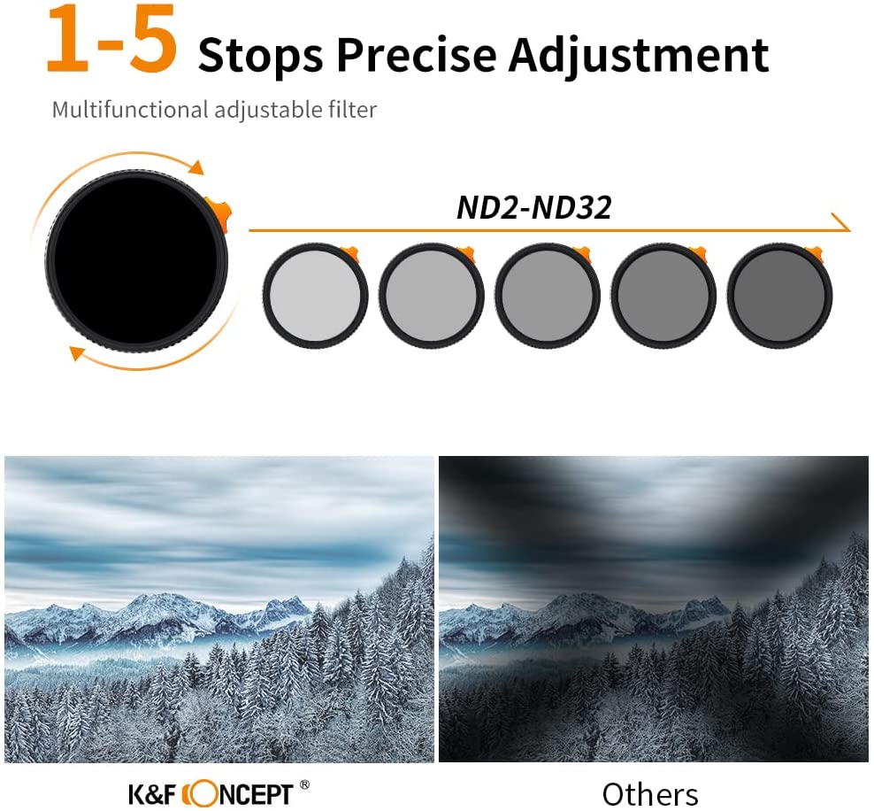 K&F Concept 67mm Black Diffusion 1/4 Effect & Variable ND2-ND32 ND Filter KF01.1813 - 4